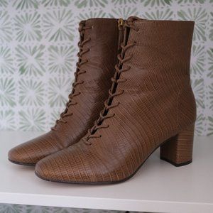 J Crew LACE-UP WILLA BOOTS IN LIZARD-EMBOSSED LEATHER